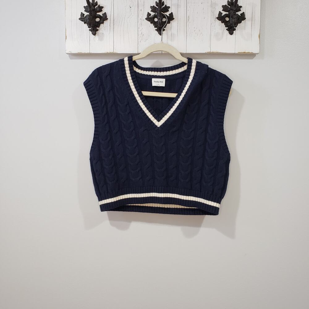 Sunday Best Winston Sweater Vest Womens M Navy Cable Knit Cropped Aritzia
